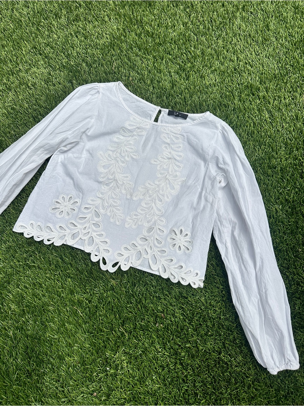 Lulus White Eyelet Embroidered Crop Top Boho Cottagecore Blouse - M